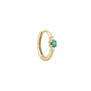 Petite Triple Gemstone Clicker Hoop with Emerald & Diamonds