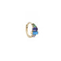 Load image into Gallery viewer, 9k yellow gold hoop with four claw set gemstones; a pear cut emerald, an oval cut tanzanite, a batuette cut turquoise, and a round brilliant opal.