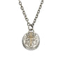 Load image into Gallery viewer, Digby & Iona sterling silver necklace with a 14k yellow gold dagger inlay pendant, engraved with the phrase “Pinto Flores Asi No Mueren” and suspended from a 25-inch oxidized sterling silver chain.