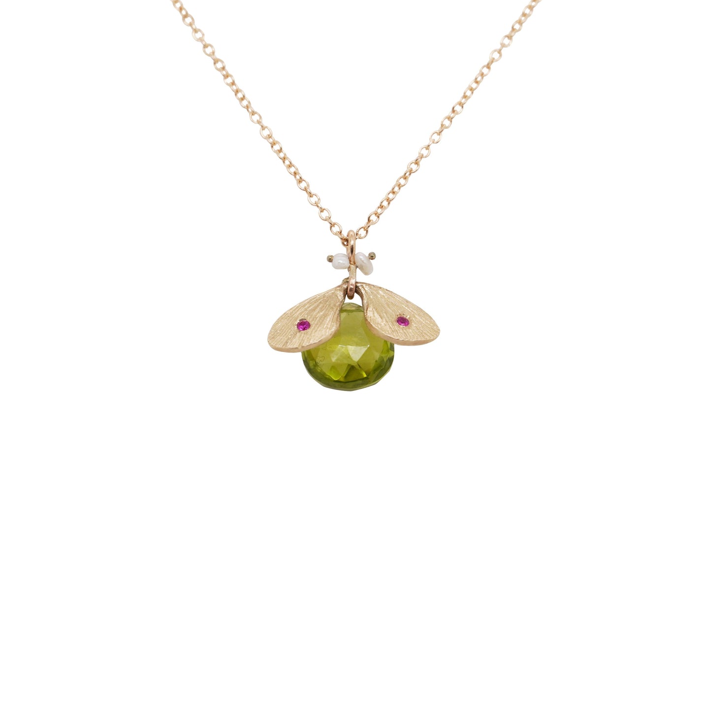 Peridot Bug Necklace with Rubies