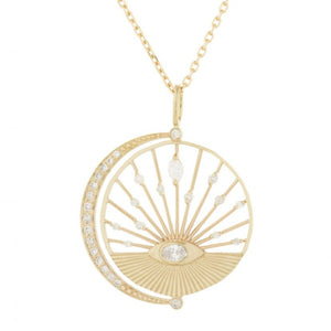 Dream Maker Oval Diamond & Moon Cresent With Diamonds Necklace