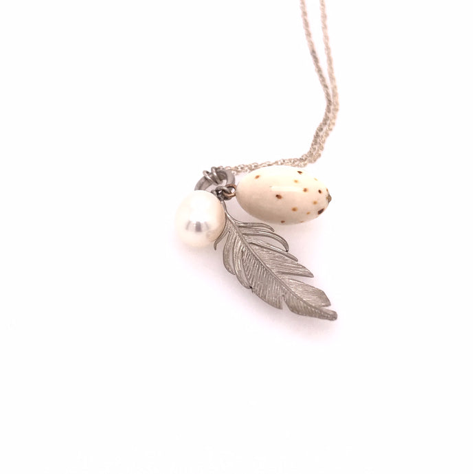 Feather, Pearl and Mammoth Ivory Scavenger Necklace | Art + Soul Gallery