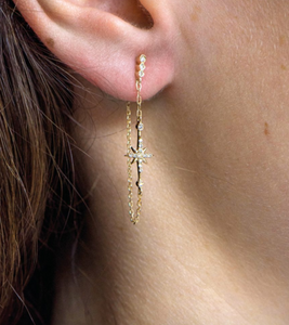North Star and Diamonds Long Chain Earrings