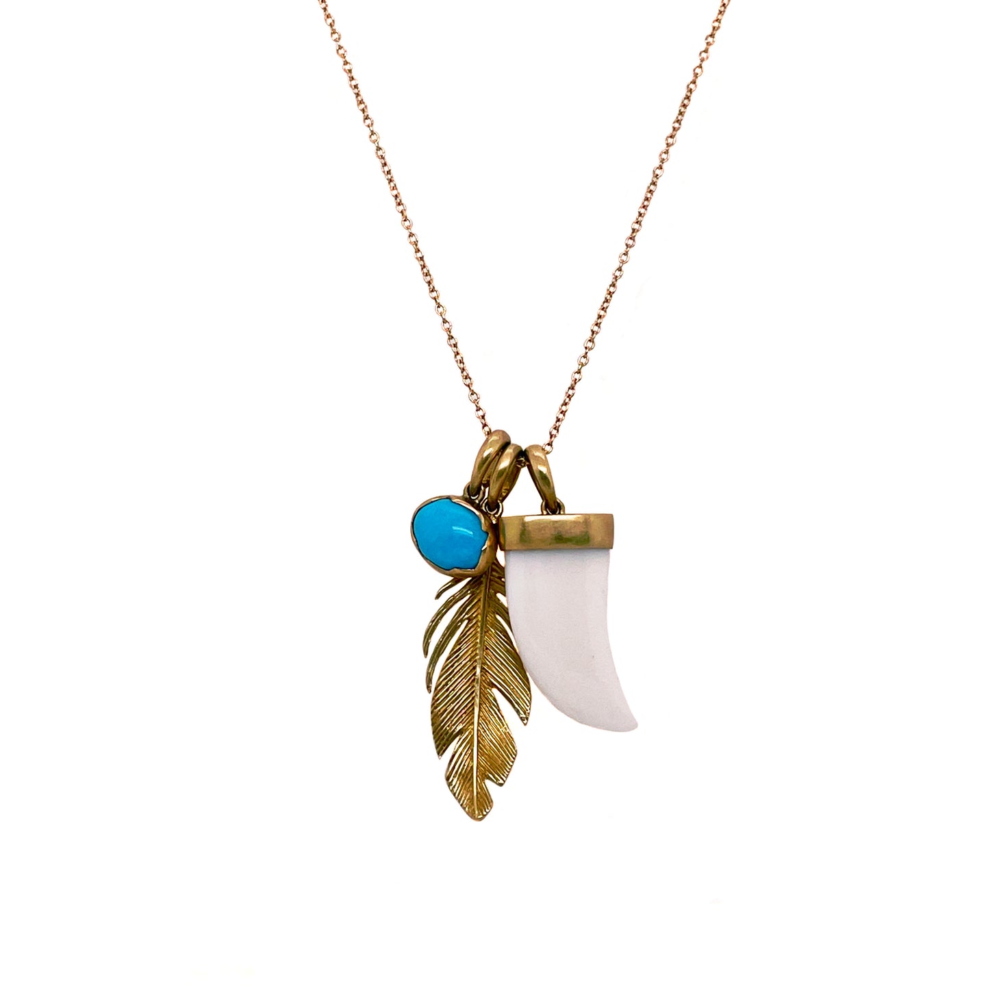 Turquoise, White Agate, and Feather Scavenger Necklace
