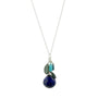Load image into Gallery viewer, Handmade turquoise, lapis, and blue topaz cluster necklace in silver by Philippa Roberts on a fine cable chain with extender.
