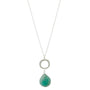 Load image into Gallery viewer, Circle amazonite pendant necklace in sterling silver featuring a round blue-green amazonite stone on a delicate cable chain with extender, handmade in Oakland, California.
