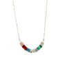 Load image into Gallery viewer, Stacked opal necklace with a vertical 2-inch arrangement of luminous opals set in sterling silver suspended from a 16-inch bar chain with a 2-inch extender.
