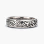 Load image into Gallery viewer, Sterling silver Fly By Night band by Digby &amp; Iona, created in collaboration with tattoo artist Duke Riley, featuring an engraved design inspired by the phrase “fly by night."
