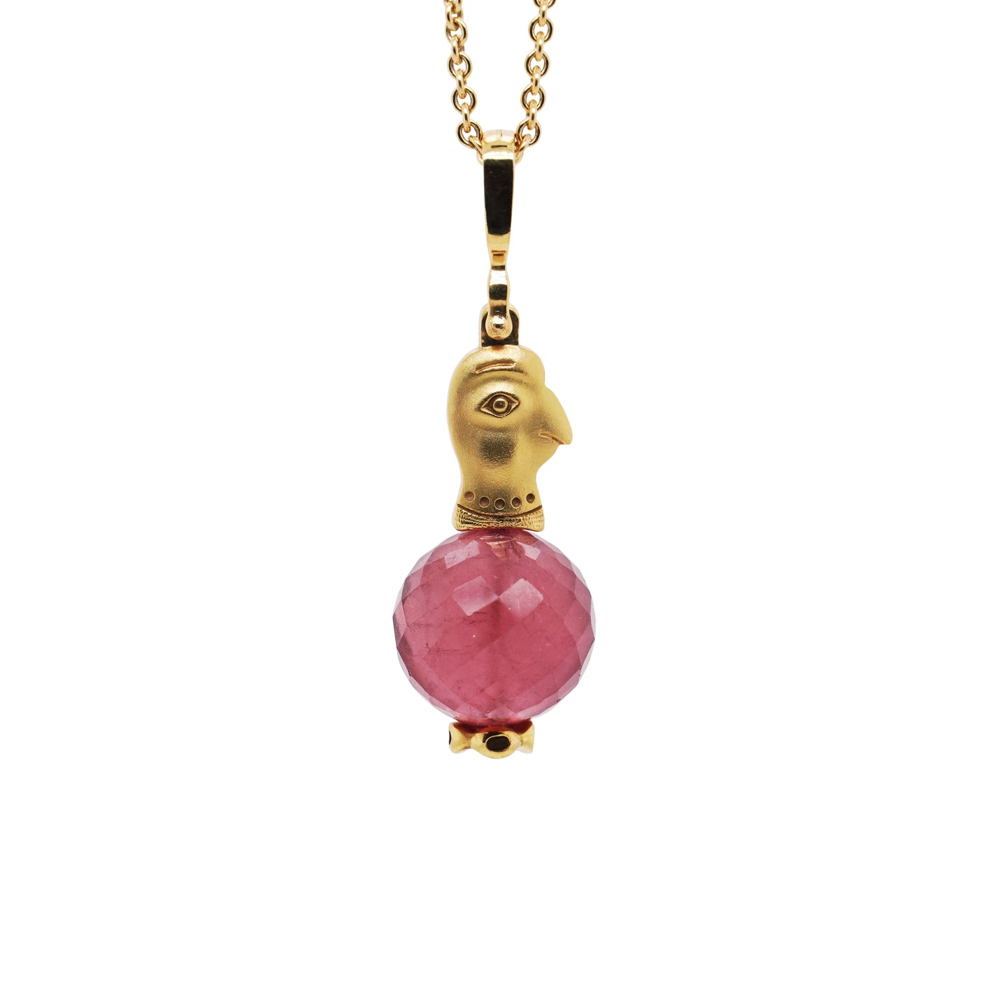 “Pearl” the Parrott with Faceted Pink Tourmaline