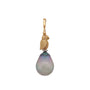 Load image into Gallery viewer, Alex Sepkus pearl pendant features an ombre grey-blue pearl with a gold parott pearched on top, hanging from an 18k yellow gold bail and accented with a platinum bead.
