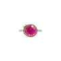 Load image into Gallery viewer,  Ananda Khalsa ring with a rose cut ruby set in a 22K yellow gold bezel and a sterling silver hammered ring band and two diamond accents 

