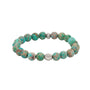 Load image into Gallery viewer, Anzie turquoise jasper bracelet with 8mm round turquoise jasper beads, sterling silver hex bolt charm, and clear topaz accent. Luxury designer gemstone bracelet featuring vibrant blue-green stones and contemporary silver jewelry design.
