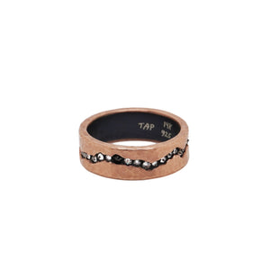 Rose Gold Fissure Band with Black Diamond Accents