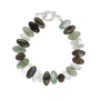 Load image into Gallery viewer, Handcrafted sterling silver bracelet by Philippa Roberts set with labradorite and aquamarine gemstones, 7.5 to 8 inches long, made in Oakland, CA.
