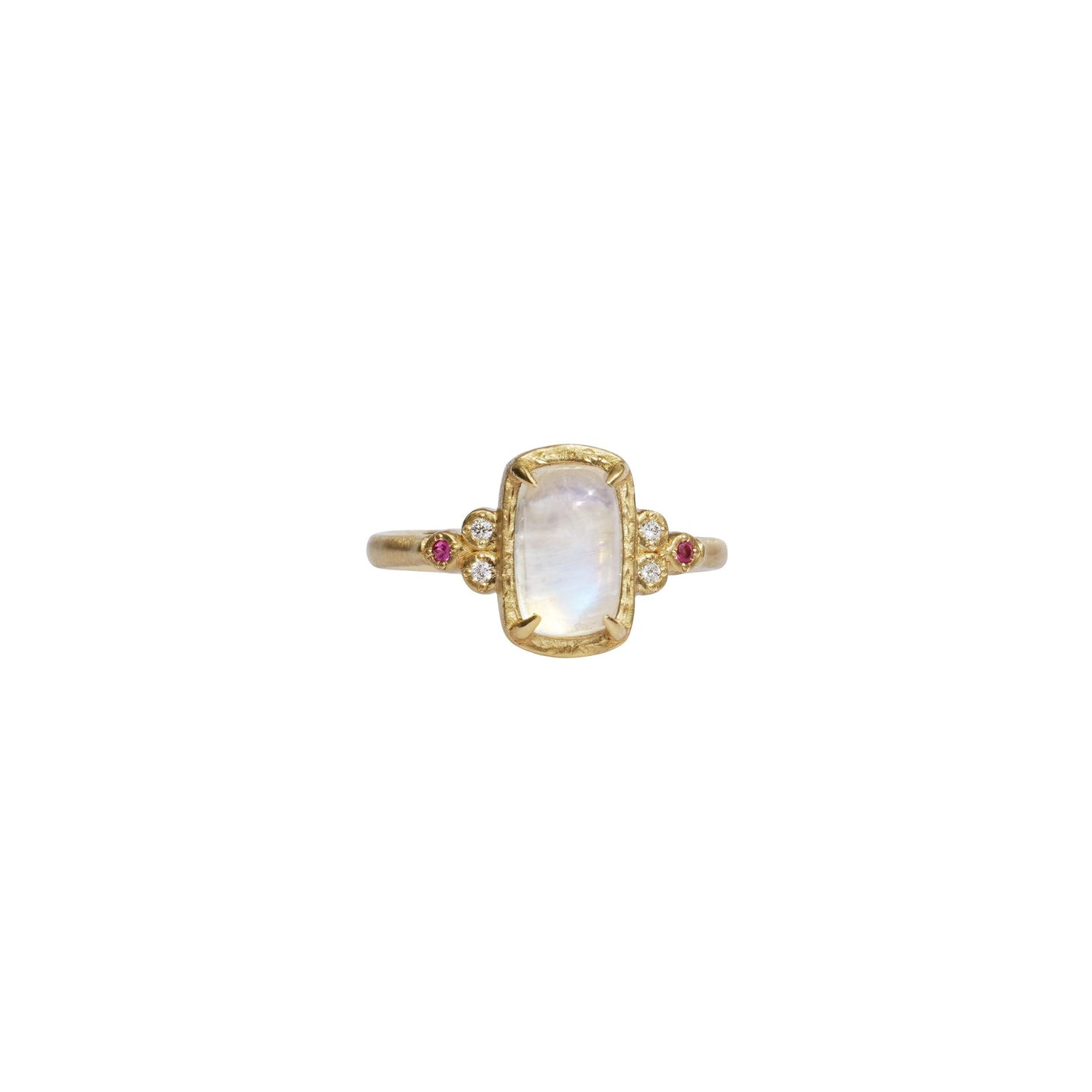 Moonstone Ring with Diamonds and Rubies
