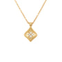 Load image into Gallery viewer, 18k yellow gold kite shaped pendant with a cluster of four white bead set diamonds at its center, by Adel Chefridi. 
