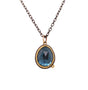 Load image into Gallery viewer, Oxidized sterling silver necklace with a rose cut London blue topaz in a 22k yellow gold bezel with a diamond accent by Ananda Khalsa
