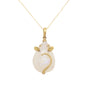 Load image into Gallery viewer, one of a kind rainbow moonstone and 18k yellow gold mouse necklace featuring little bezel set diamonds for eyes on a gold chain, by Annette Ferdinandsen.

