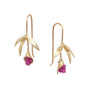 Load image into Gallery viewer, 14k yellow gold wildflower earrings with five pin set rubies on each, by Annette Ferdinandsen. 

