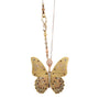 Load image into Gallery viewer, Mixed metal articulated butterfly necklace with a diamond encrusted septor bail and an intricate handmage clasp, by James Banks Design. 
