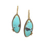 Load image into Gallery viewer, cabachon turquoise earrings bezel set in 22k yellow gold with two diamond accents and a sterling silver back by Ananda Khalsa. 
