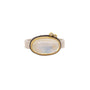 Load image into Gallery viewer, Rainbow moonstone oval cabachon set in 22k yellow gold with two bezel set diamond accents on a sterling silver band by Ananda Khalsa. 
