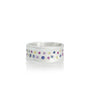 Load image into Gallery viewer, Sterling silver organic edge cigar band with a satin finish and multi colored sapphires bead set along the in two rows. 
