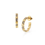 Load image into Gallery viewer, A pair of Alex Sepkus 18k yellow gold hoop earrings with an open "window" motif and white bezel set diamonds scattered throughout.
