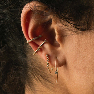 14k 3 Linked Prong Diamond Chain Huggie Earrings