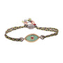 Load image into Gallery viewer, Chrysoprase and pink tourmaline evil eye with green and black multi braided cord and magnetic closure
