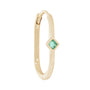 Load image into Gallery viewer, 9k yellow gold oval hoop with a single reverse set princess cut emerald from Metier by Tomfoolery.
