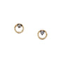Load image into Gallery viewer, 18k yellow gold open circle stud  earrings with a single inverted diamond prong set with oxidized 14k white gold by T.A.P.
