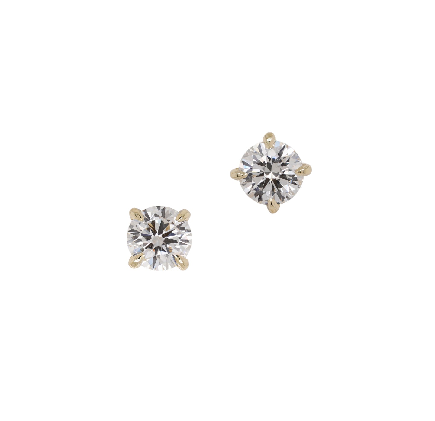 Lab Grown Round Brilliant Cut 4 Prong Set Yellow Gold Earrings