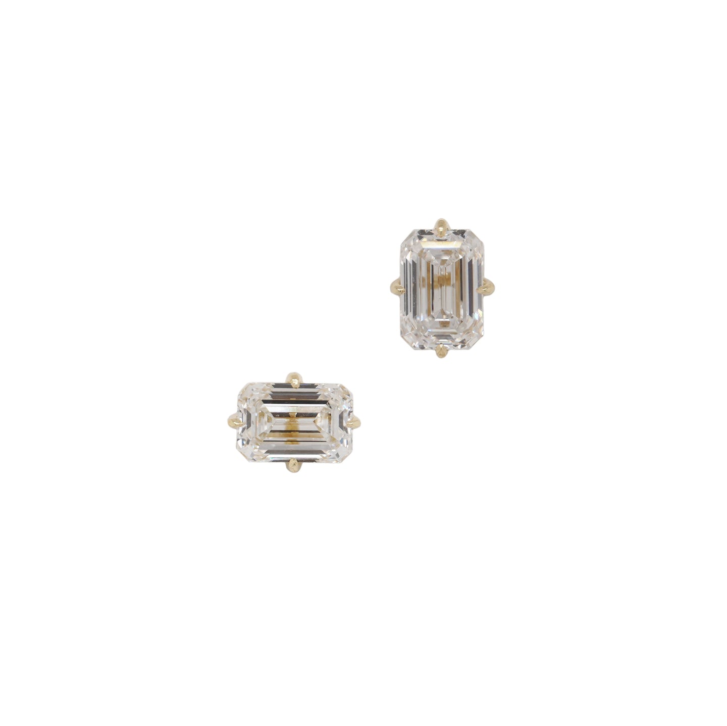 Lab Grown Emerald Cut Diamond 4 Prong Yellow Gold Earrings