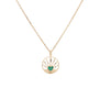 Load image into Gallery viewer, A Celine Daoust dream catcher necklace in 14k yellow gold with a central heart shaped emerald and 7 small diamonds scattered above. 
