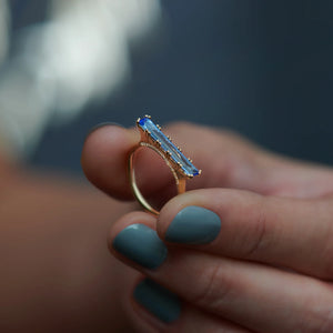Lab Grown Sapphire Long Baguette Statement Ring