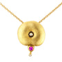Load image into Gallery viewer, Alex Sepkus' stunning ' Orchard' pendant in 18k yellow gold with 1 pink sapphire (.08 cw) 2 diamonds (.025 total cw). 
