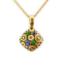 Load image into Gallery viewer, Alex Sepkus 18k yellow gold pendant with multiple white diamonds, blue sapphire, and green tsavorite.
