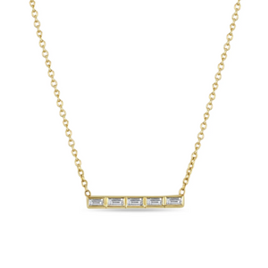 Channel Set Baguette Diamond Bar Necklace