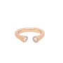 Load image into Gallery viewer, 14k rose gold open ring with two inverted roun brilliant bezel set white diamonds.
