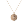 Load image into Gallery viewer, A 14k yellow gold necklace featuring a sunbeam medallion with a diamond pave star at its center, hanging from a tiny bar and cable chain by zoe chicco.
