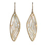 Load image into Gallery viewer, Handcrafted 14k gold cicada wing earrings by Annette Ferdinandsen with luminous mother of pearl slabs and gold ear wires
