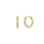 Load image into Gallery viewer, From Zoe Chicco 14k gold small hinge huggie hoop earrings with tiny bezel set round diamonds in the front of the hoop 
