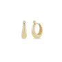 Load image into Gallery viewer, A pair of Zoe Chicco 14k gold tapered hinged hollow hoops with a single prong set white diamond set at the top of each.
