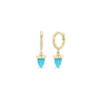 Load image into Gallery viewer, 14k yellow gold huggie hoops with a bullet shaped turquoise drop hanging from each hoop by Zoe Chicco. 

