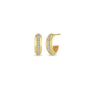 Load image into Gallery viewer, A pair of Zoe Chicco 14k yellow gold hoop earrings with pave set diamonds down the center. 
