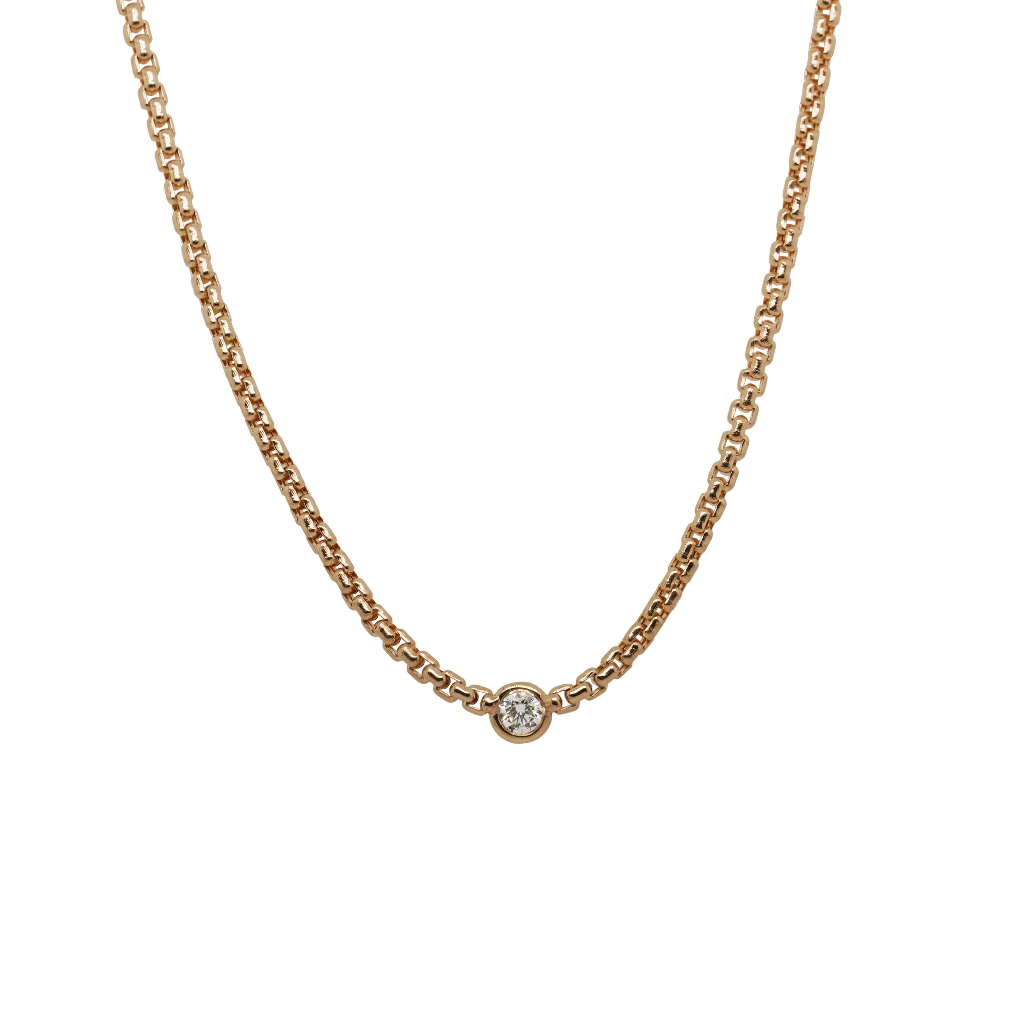 Zoe Chicco Small Box Chain with Bezel Set Round Brilliant