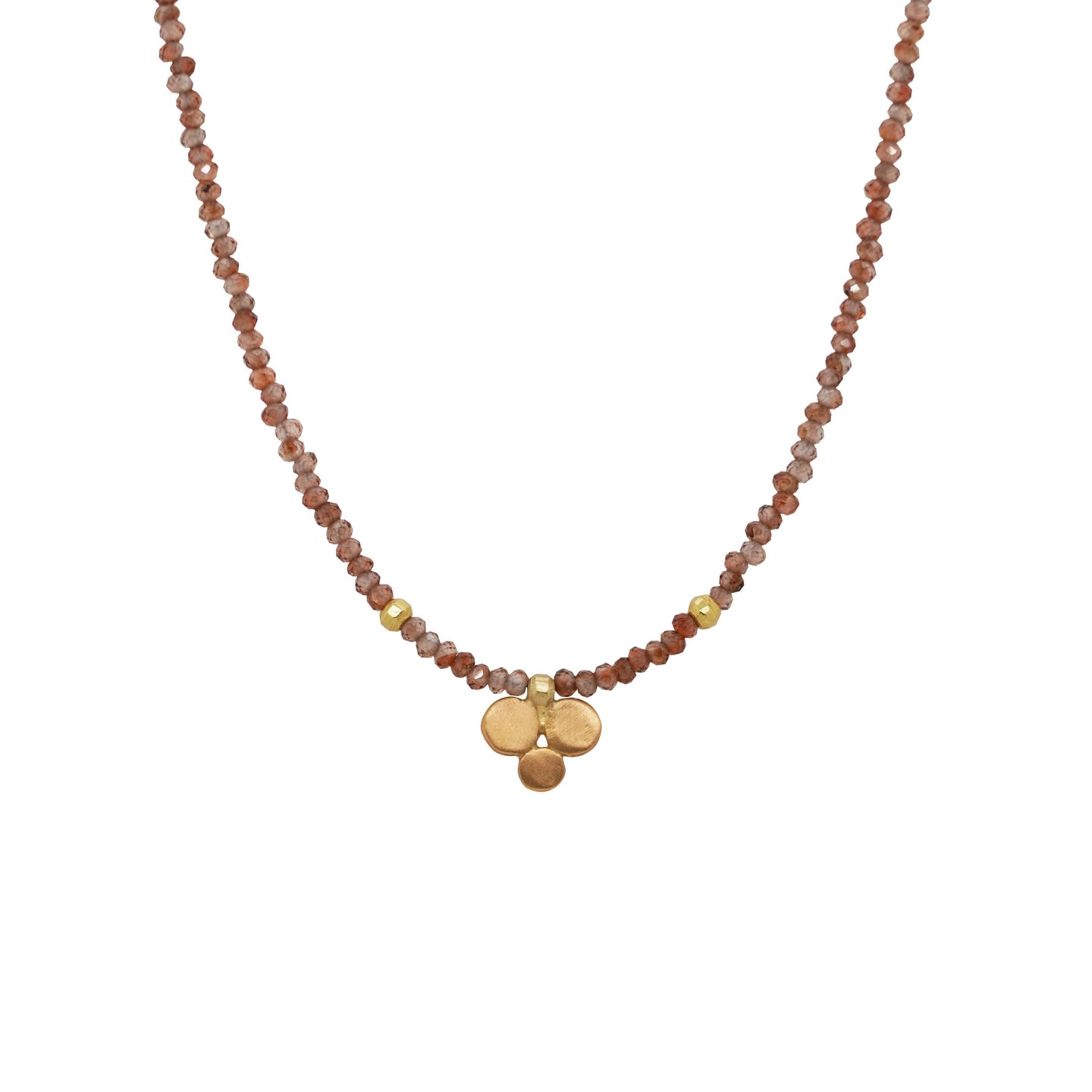 Brown Zircon Beaded Necklace with 22K Gold Charm
