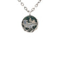 Load image into Gallery viewer, A Digby &amp; Iona sterling silver necklace featuring a green moss agate pendant with a carved serpent and an engraved crow on a chain.

