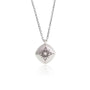 Load image into Gallery viewer, A sterling silver necklace with a hand engraved lotus flower with a single white diamond set at its center by Adel Chefridi. 
